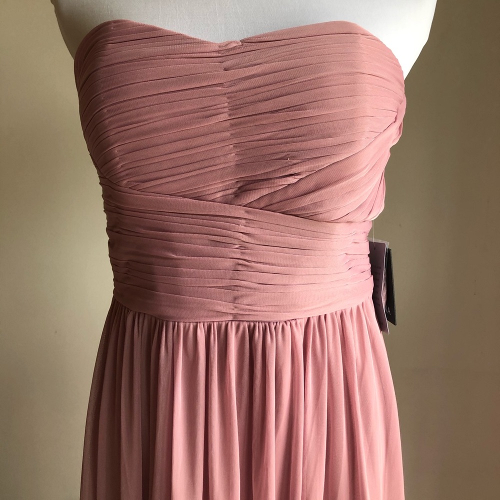 Marina Chiffon Ruched Strapless Gown Dress Rose